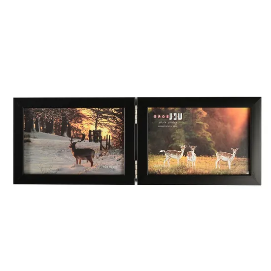 Table Stand Photo Frame Wooden of Two Openings Combined 